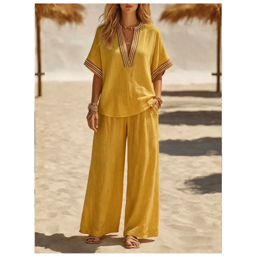 Zara Summer Clothing For Women - Celana T-shirt Kerah V Lengan Pendek