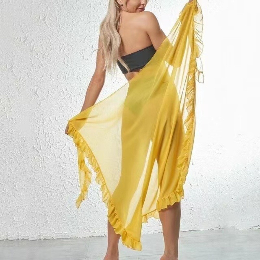 Sarong Pareo Wrap - Sarung Pantai Desain Ruffle Bahan Chiffon