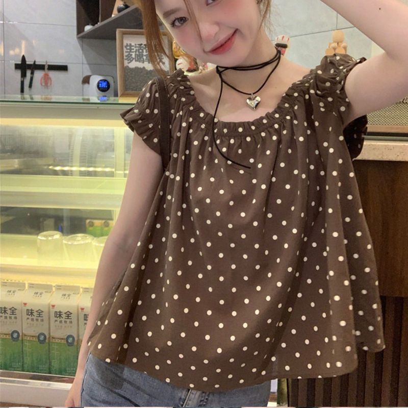 Summer Youth Clothing - Blus Longgar Polka Dot Temperamen Korea