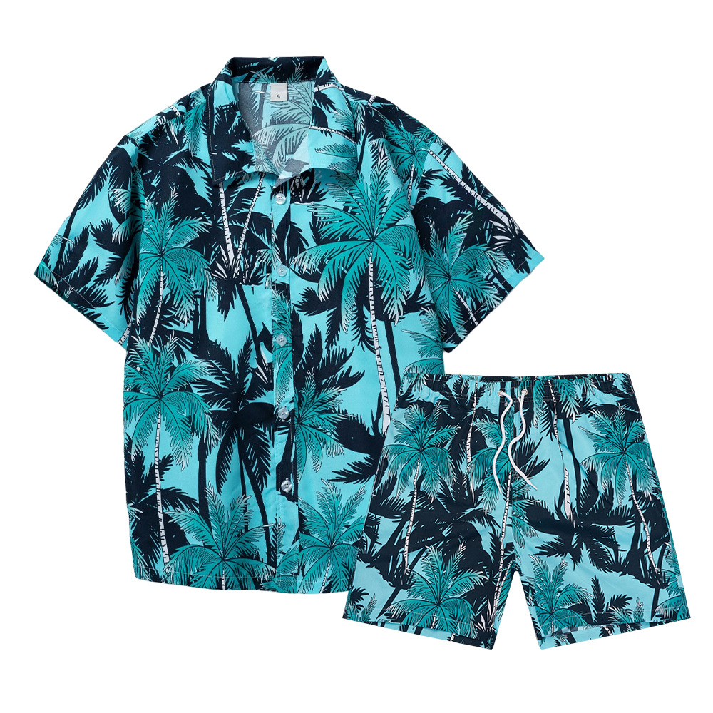 Summer Clothes Fashion - Setelan Kemeja Pria Motif Pohon Kelapa