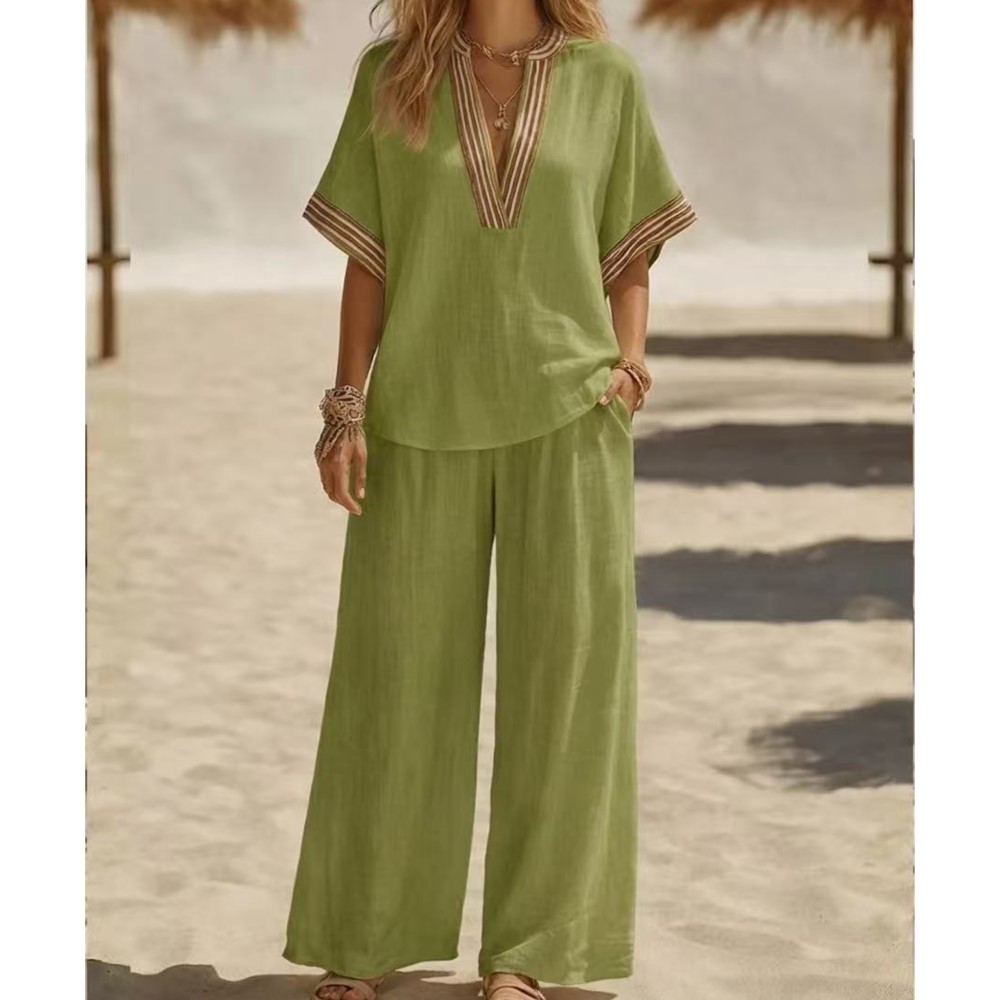 Zara Summer Clothing For Women - Celana T-shirt Kerah V Lengan Pendek