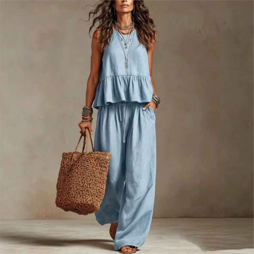 Zara Summer Clothing For Women - Setelan 2 potong Kaos Tanpa Lengan