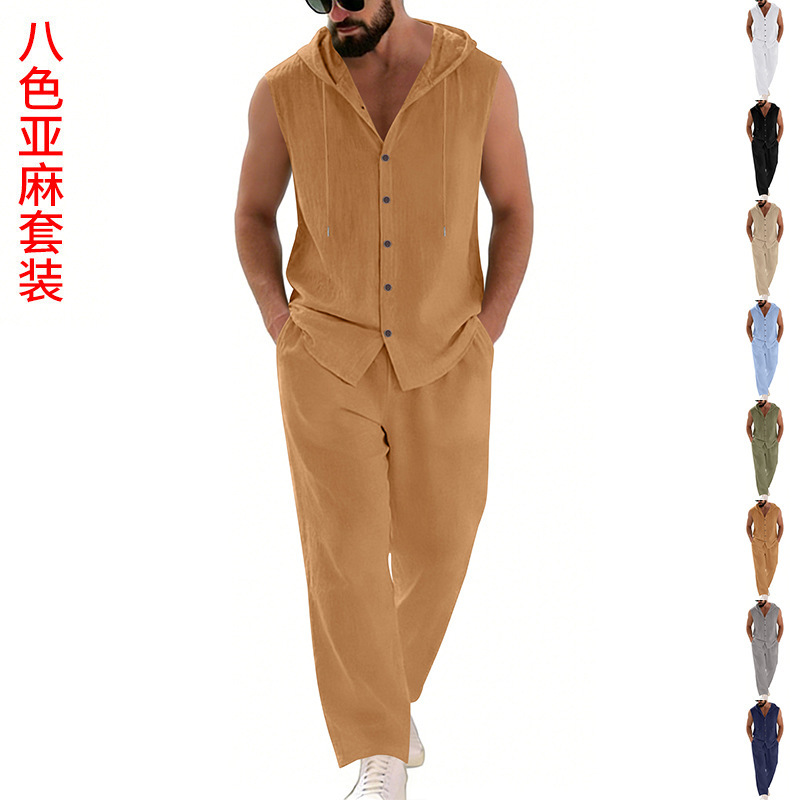 Summer Clothing Sets Men - Setelan Sweater dan Celana Linen Kasual