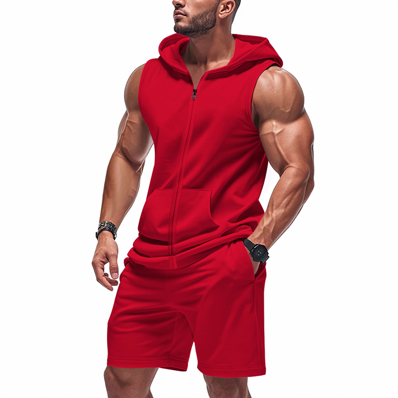 Summer Clothing Sets Men - Setelan Hoodie Tanpa Lengan Pria Dua