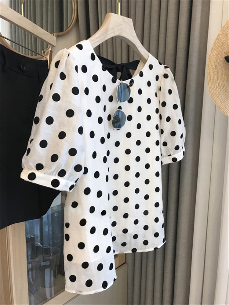 Blus Polka Dot wanita elegan m - Summer Clothing Aesthetic ulasan dan harga