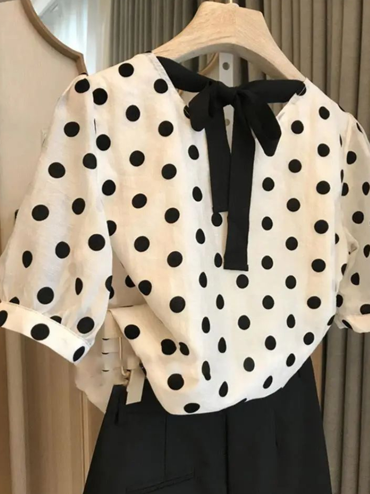 Blus Polka Dot wanita elegan m - Summer Clothing Aesthetic ulasan dan harga