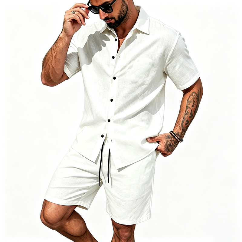 Pakaian Linen Pria Dua Potong  - Summer Clothing Sets Men ulasan dan harga
