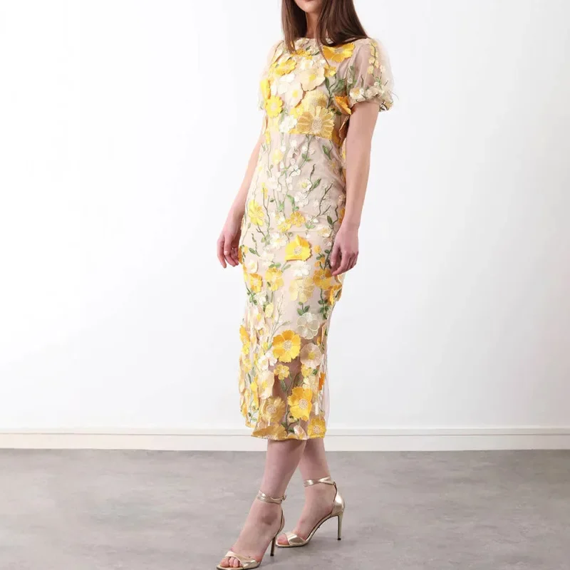 Gaun Motif Bordir Bunga Mode G - Zara Summer Clothing For Women ulasan dan harga