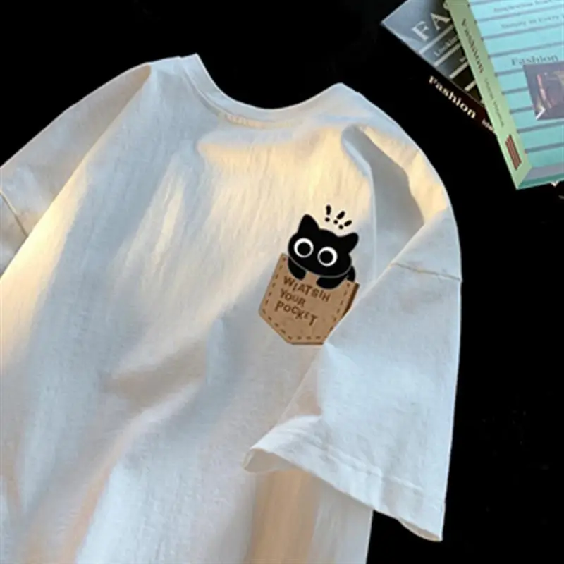 Kaus Grafis Kucing Lucu Baru M - Summer Clothing Logo ulasan dan harga