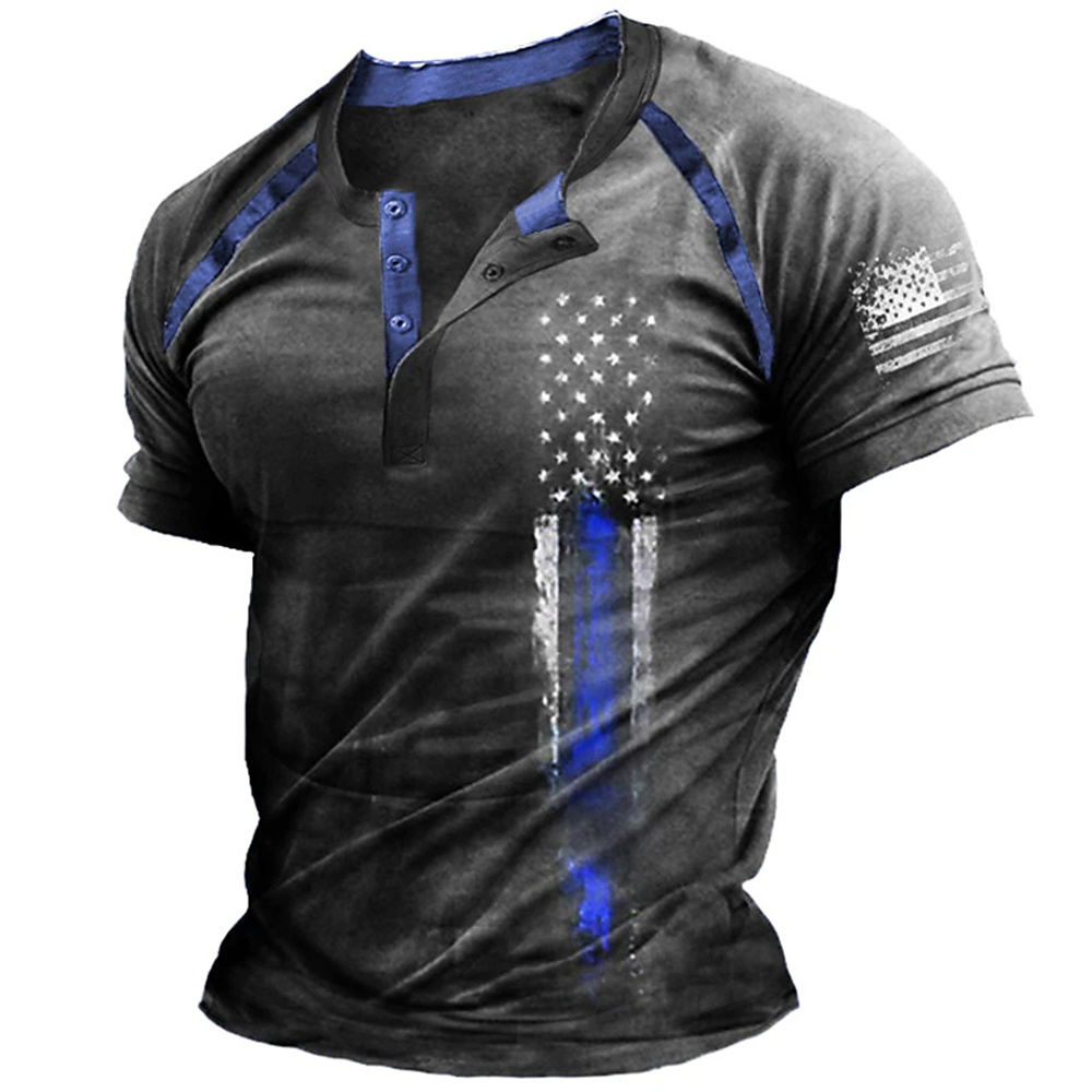 Kaos Henry Pria Motif Bendera  - Summer Clothes Fashion ulasan dan harga