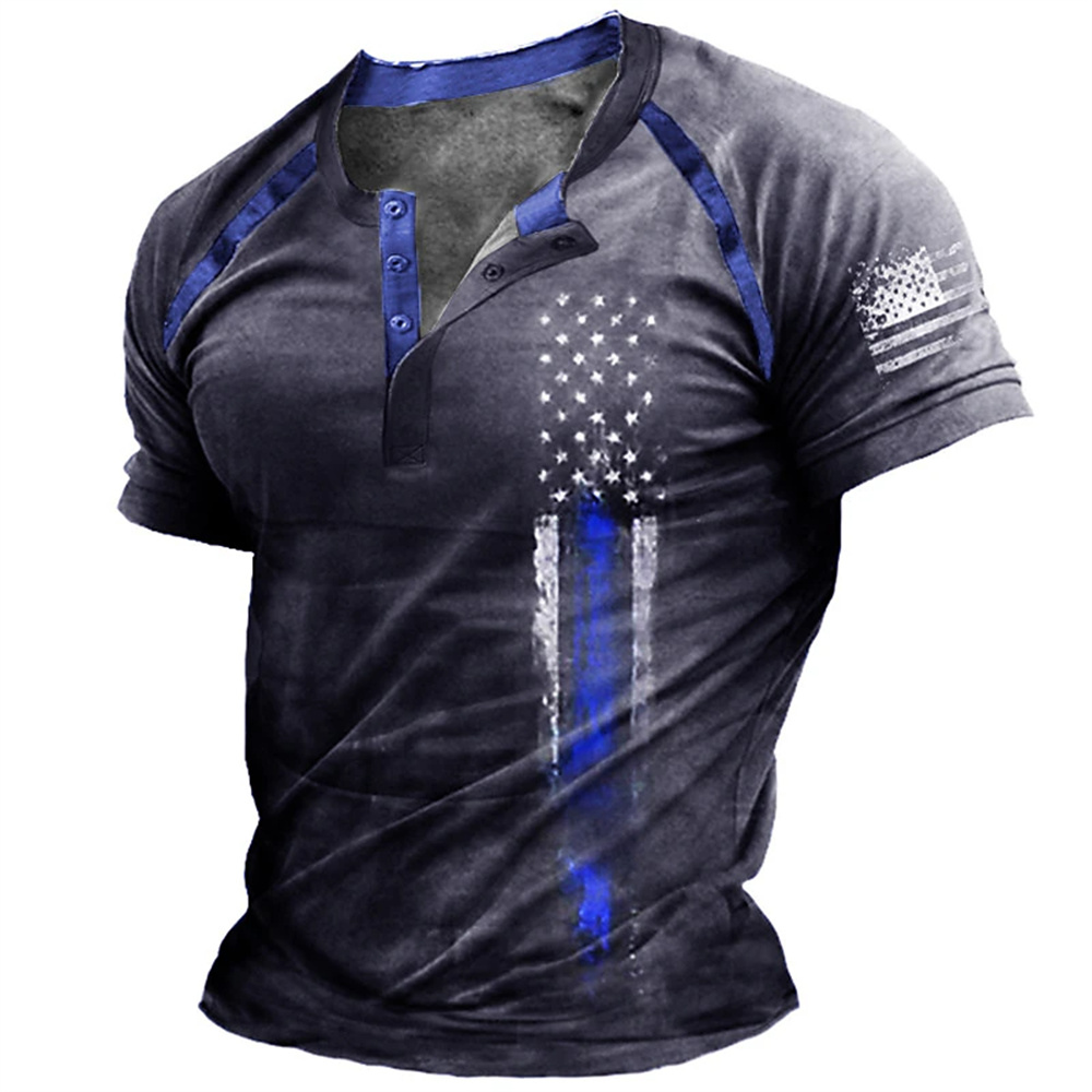 Kaos Henry Pria Motif Bendera  - Summer Clothes Fashion ulasan dan harga