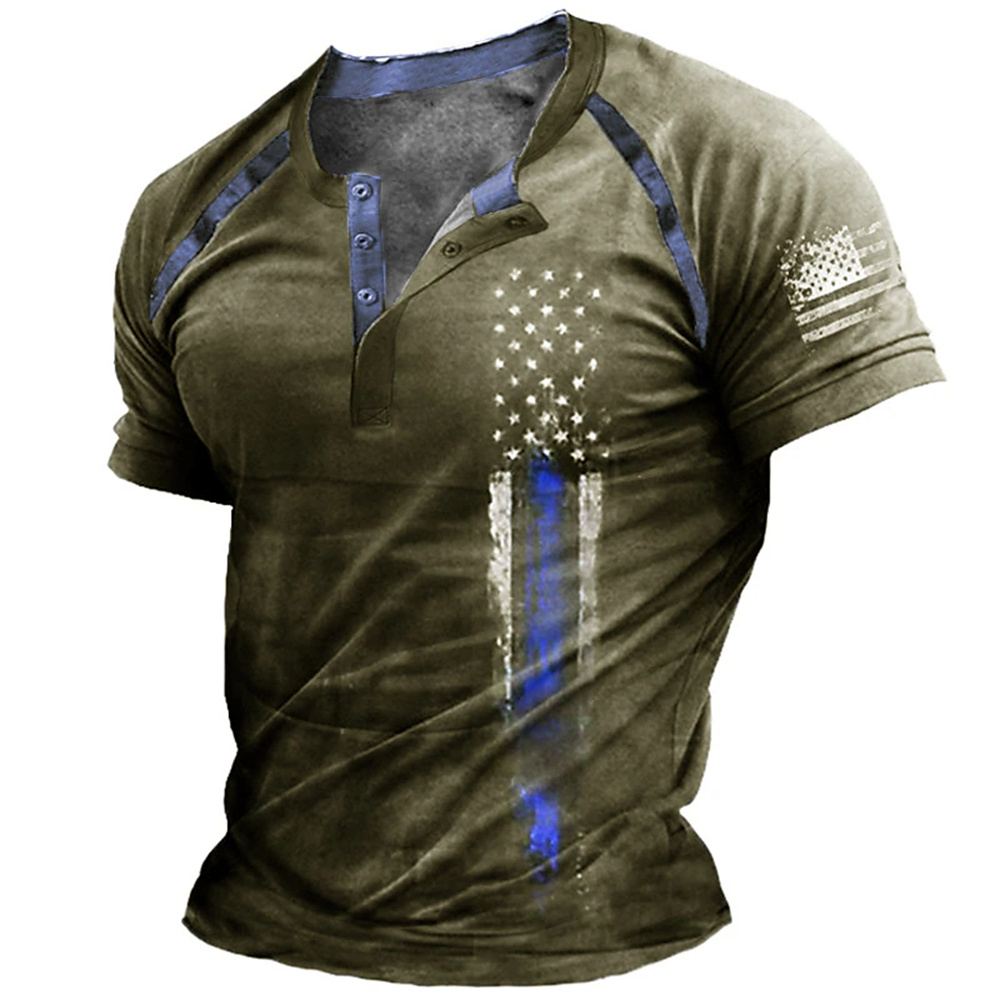 Kaos Henry Pria Motif Bendera  - Summer Clothes Fashion ulasan dan harga