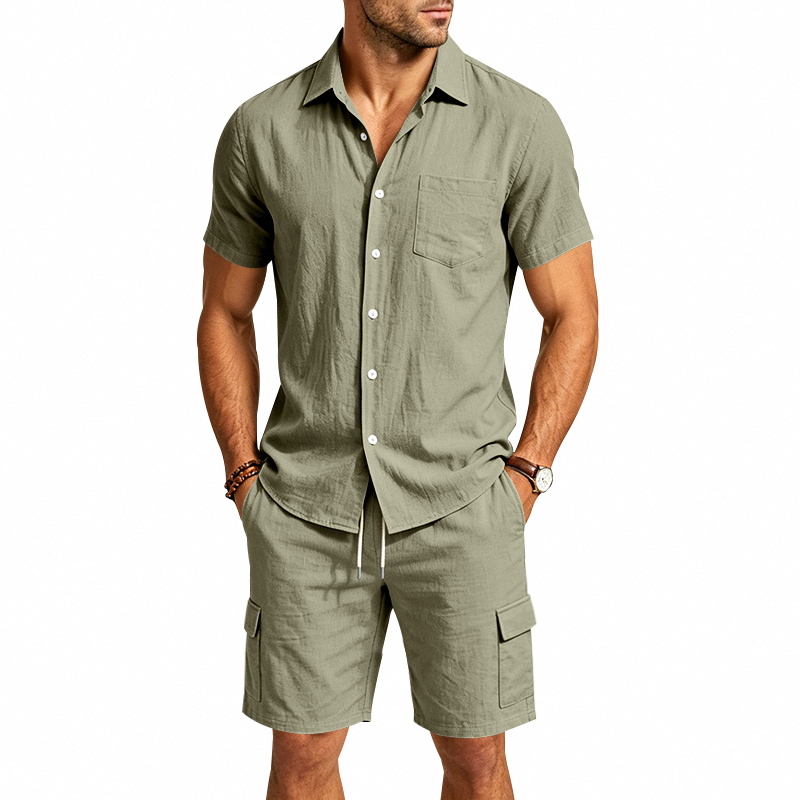 Setelan Linen Amerika Musim Pa - Summer Clothing Sets Men ulasan dan harga