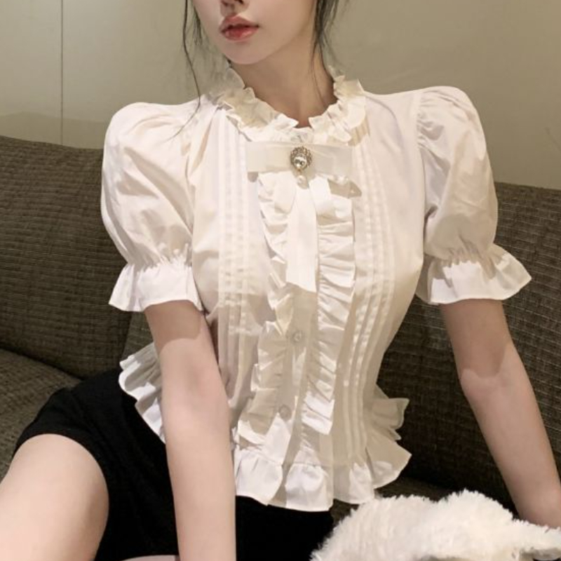 Kemeja lengan Puff Wanita ruff - Summer Clothing Aesthetic ulasan dan harga