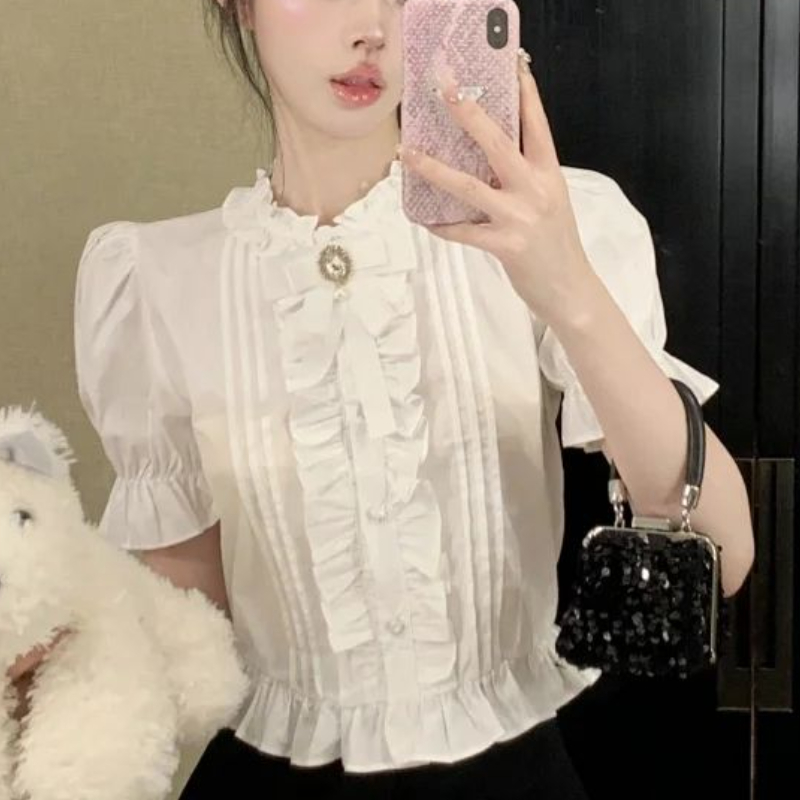Kemeja lengan Puff Wanita ruff - Summer Clothing Aesthetic ulasan dan harga